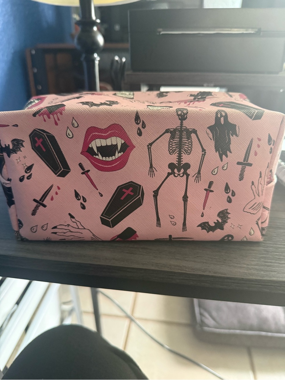 Pink Gothic Print Cosmetic Bag